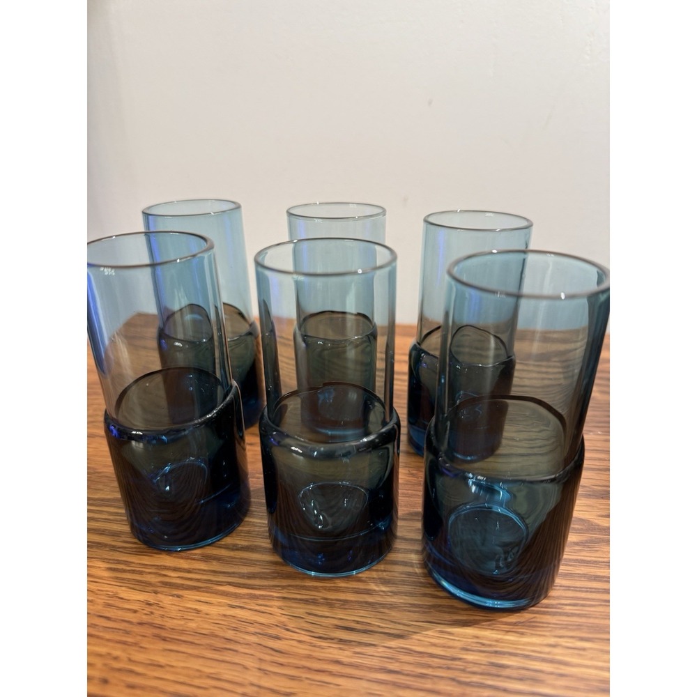 Pier 1 RETIRED Blue Glass Hand Blown Double Dipped‎ Shot/Cordial Glasses Barware